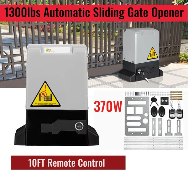 Schiebetorantrieb | SIHAO 1300LBS / 600KG Automatischer Schiebetorantrieb AC 110V/220V Elektrisches Torantrieb-Set mit 2 Fernbedienungen und 4m Zahnstange für Hotel, Fabrik, Schule, Villa, Gewerbliche