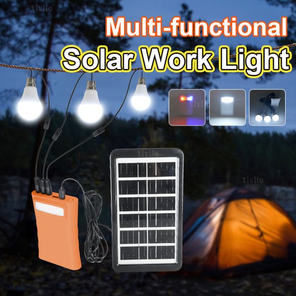 Multifunktionale Solar-LED-Leuchte mit 3 Glühbirnen, wiederaufladbare USB-Wandleuchten mit Haken, Campinglampe, Notlichter, Sonnenlicht für Zelt