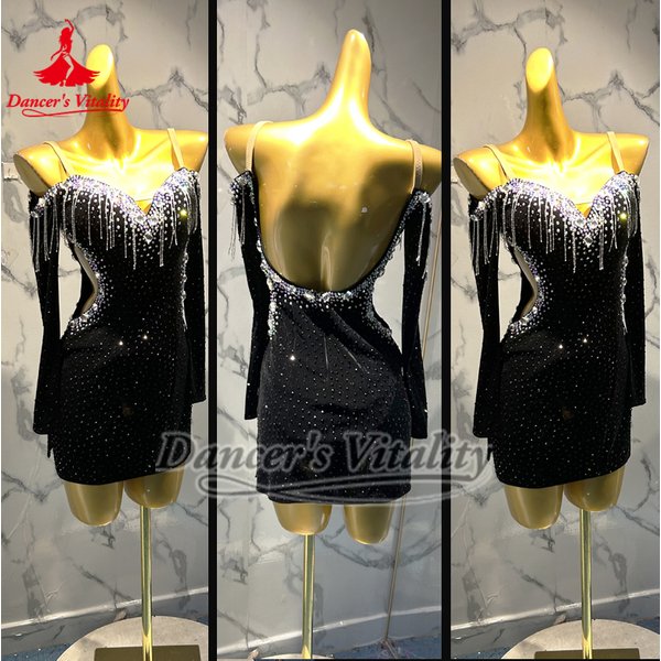 Chacha Samba – robe à manches longues, épaules dénudées, tenue de danse professionnelle latine pour adultes, Paso Doble Jive, vêtements personnalisés