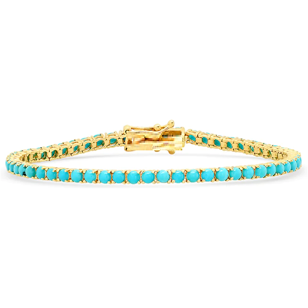 Gold Color Blue Turquoises Stone 3MM Tennis Chain Bracelet For Women Fashion Jewelry 16cm 18cm 20cm