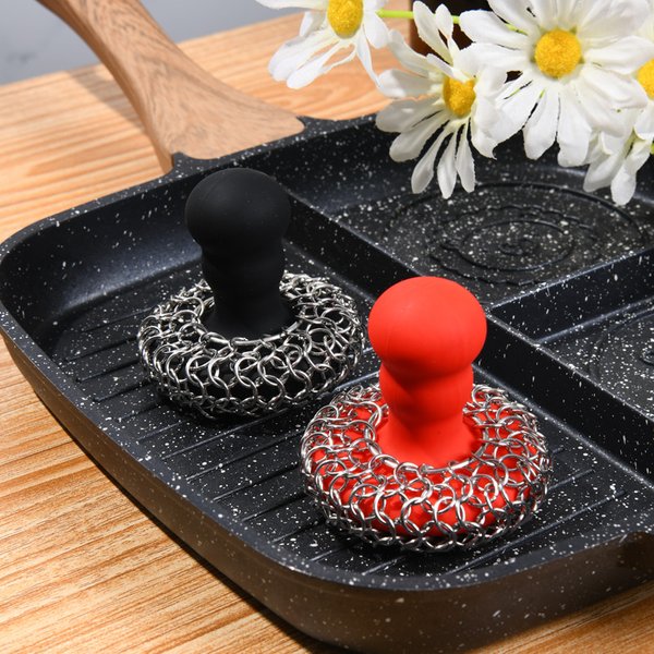 Épurateur de cotte de mailles avec poignée en silicone, nettoyeur en fonte, gril en fonte, poêle, poêle, wok, ustensiles de cuisson
