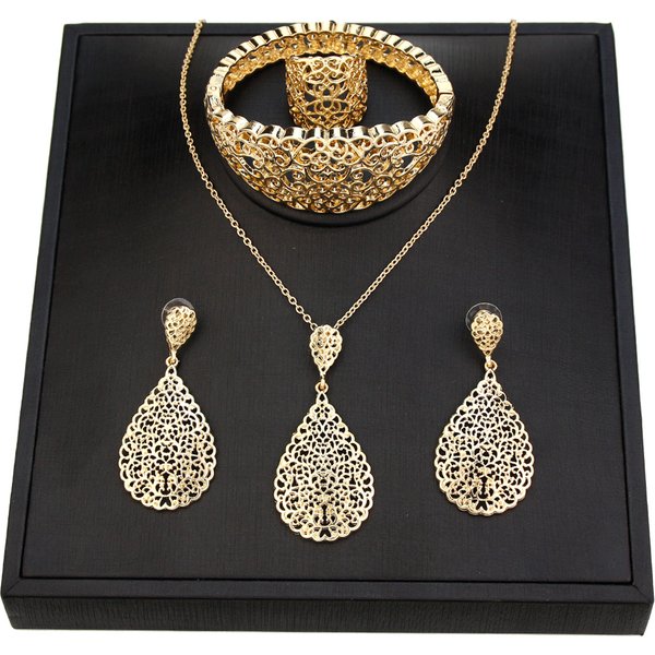 Sunspicems couleur or métal arabe femmes ensemble de Bijoux bracelet creux boucle d'oreille collier bague Bijoux de mariage indien dubaï cadeau de mariée