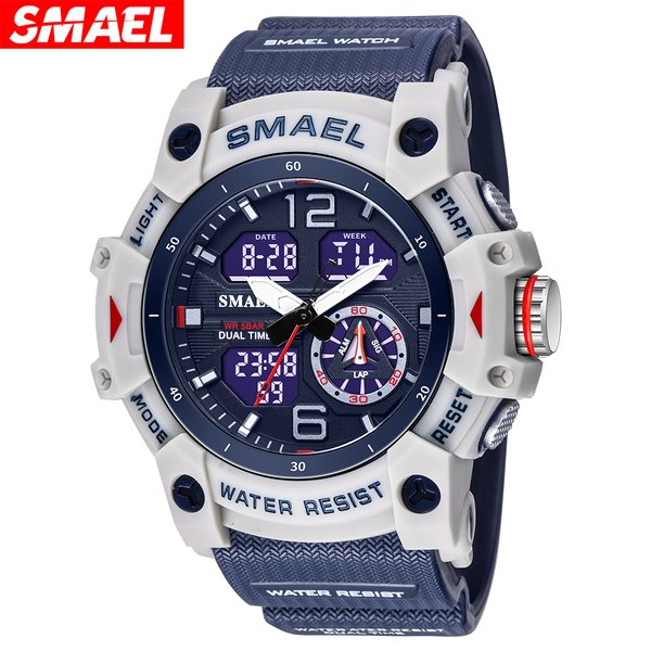 SMAEL-Montre-bracelet de sport militaire pour homme, affichage de l'heure des touristes, étanche, alarme, chronomètre, rétroéclairage numérique LED, horloge pour homme