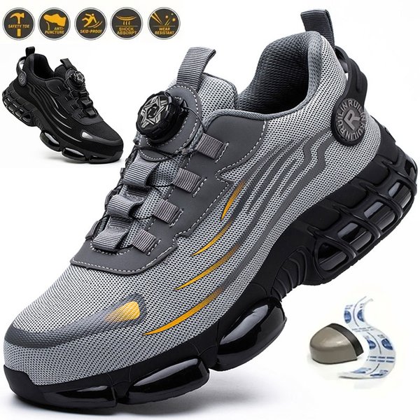Chaussures de sécurité à bouton rotatif pour hommes, chaussures de travail Anti-écrasement et Anti-perforation, chaussures de Sport de sécurité à la mode, bottes de protection pour hommes