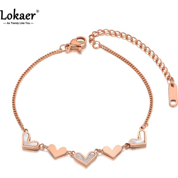 Lokaer Trendy Stainless Steel White Shell Heart Charm Bracelets For Women Girls Gold Plated Chain & Link Wedding Bracelet B21045