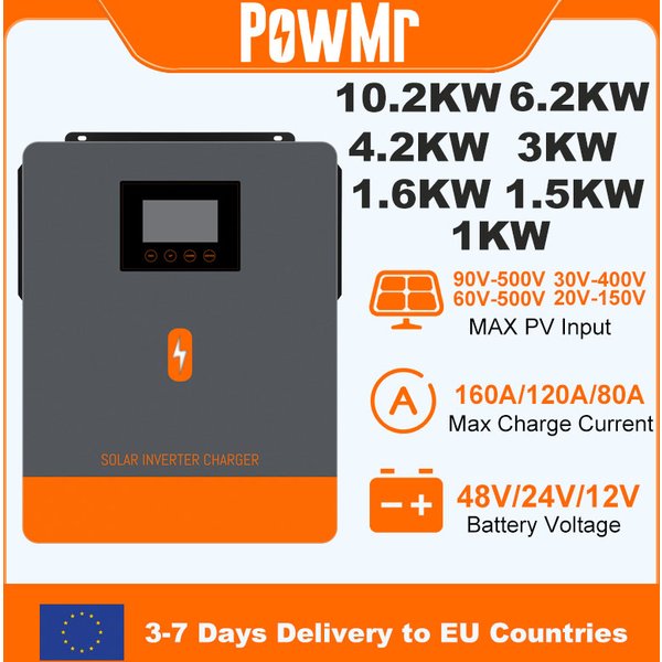 PowMr 13,2 kW, 6,2 kW, 4,2 kW, 3,5 kW, 1,6 kW, 1,5 kW, 1 kW – hybrydowy inwerter solarny, 48 V, 24 V, 12 V, 220 V, inwerter do systemów niezależnych od sieci, ładowarka MPPT 160 A, 120 A, 80 A.