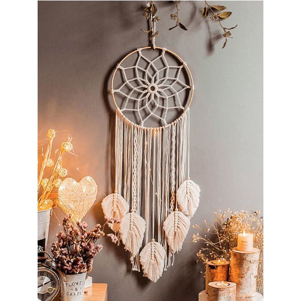 Macrame Dream Catcher Bohemian Leaf Wall Hanging Nordic Decor Boho Handmade Tapestry Ornaments for Home Living Room Decoration