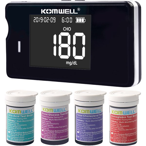 Kit de bandelettes de test de glycémie, d'acide urique et d'hémoglobine, et de cholestérol 4 en 1, appareil médical multifonction pour le diabète et la goutte, avec lancette