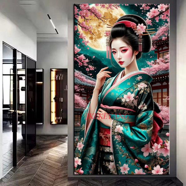 Geisha japonaise et fleur de cerisier photo bricolage diamant peinture point de croix perceuse complète diamant mosaïque nouvelle Collection décor à la maison