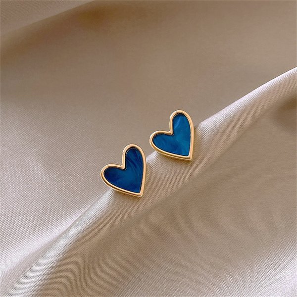 Boucles d'oreilles coréennes en forme de cœur pour femmes et filles, boucles d'oreilles géométriques esthétiques en glaçure bleue, bijoux minimalistes, cadeau, nouvelle collection