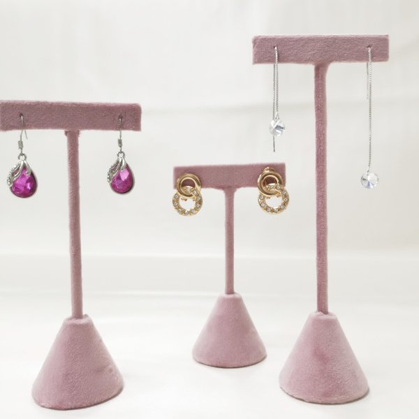 Cadre de boucle d'oreille en forme de T en velours rose, présentoir de pendentif de bijoux noir, support de rangement d'ongles, Base d'organisation de Suspension d'oreille longue
