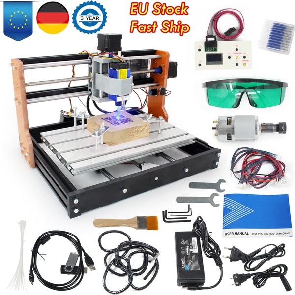 【EU】CNC 3018 PRO 7000 W Router-Fräsmaschine mit Lasergravurmodul, Endschalter, Not-Aus, Maschine für Holzschnitzerei