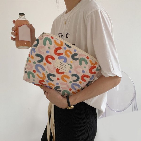 Korean Quilted Flower Makeup Bag Women Portable Toilet Bag Female Nappy Handbags Diaper Floral Organizer Storage Cosmetics Pouch