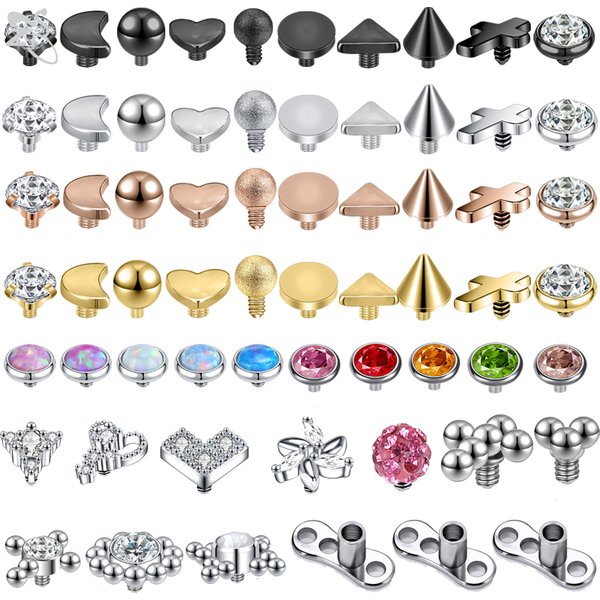 ZS 9-29 pièces/lot Micro dérmique Piercing ensemble 316L acier inoxydable CZ cristal dérmique ancre Surface Piercing coeur lune anneaux dérmiques