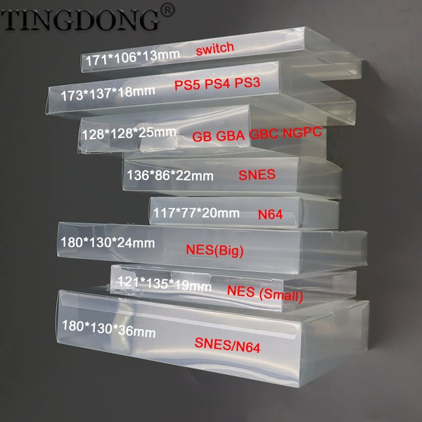 5-teilige transparente Spielverpackungsbox, geeignet als Schutzgehäuse für N64 NES SNES GB GBA GBC NGPC Switch PS3 PS4 PS5