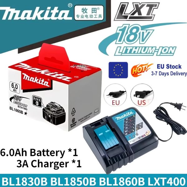 Original Makita 18V 6,0Ah Akku mit Ladegerät-Set für Makita 18V Elektrowerkzeug DDF487 DTW700 GBA404 DUC150Z DHR183Z