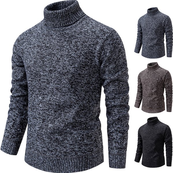 Sweater Men's Autumn Winter New Trend Slim Wool Thin Velvet Turtleneck Knit Bottoming Shirt Male Clothing