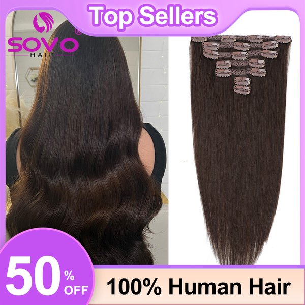 100-200 grammes pince dans l'extension de cheveux 100% Remy cheveux humains brun foncé postiche à clipser pleine tête 14-28 pouces pour l'approvisionnement en Salon