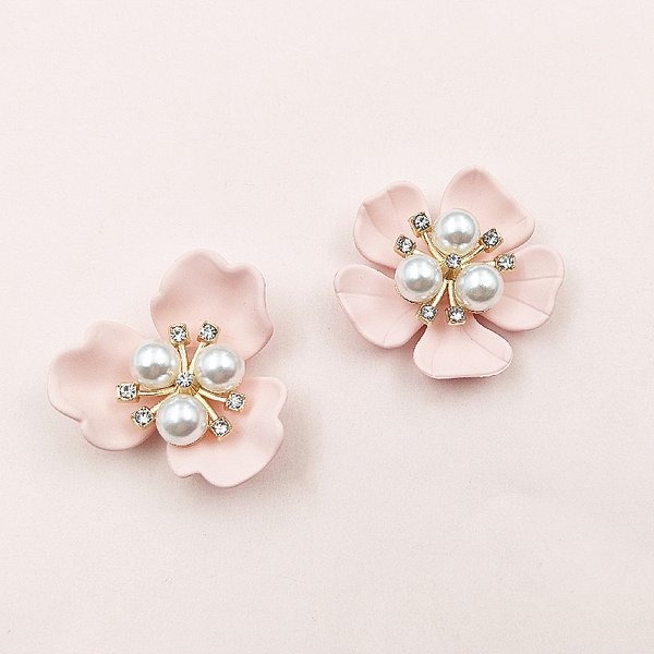 Accessoires de perles en strass, bouton de fleur rose pour bricolage, broche, couvre-chef, Bouquet d'éventail de mariée, matériel artisanal, fabrication de bijoux, 5 pièces
