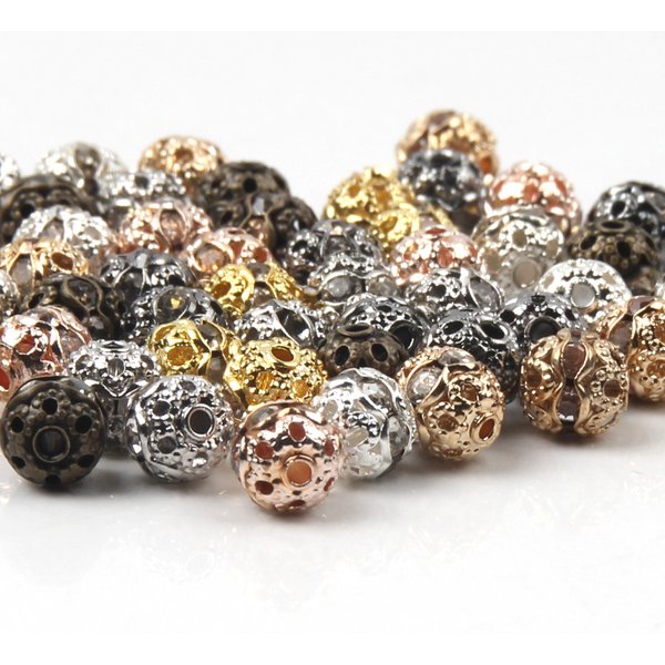 50 Stück 6 mm 8 mm metallbeschichtete Kristall-Strass-runde Kugel-Abstandshalter, lose Perlen für Schmuckherstellung, DIY-Armband, Halskette, Zubehör