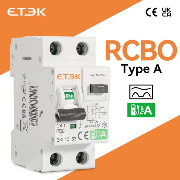 ETEK Niederspannungs-A-Typ 30mA 1P+N Fehlerstrom-Schutzschalter MCB 230V Überlast-Kurzschluss-Leckstromschutz RCBO EKL13