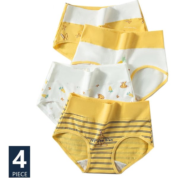 High Waist 4Pcs/Set Cotton Panties Women Body Shaper Underwear Breathable Cute Print Girls Briefs Soft Female Lingerie M-2XL