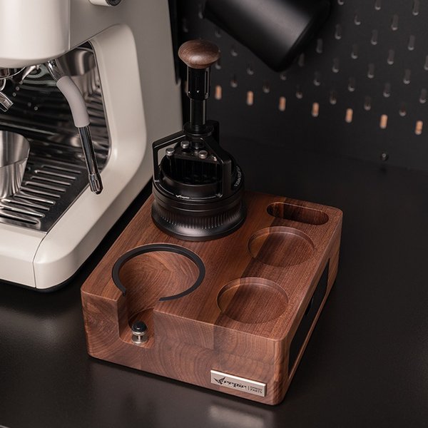 Feepie Walnuss 51–58 mm Universal-Kaffee-Manipulationsbasis, Pulverspender, Espresso-Kaffeeutensilien, Aufbewahrungsbasis, Barista-Zubehör
