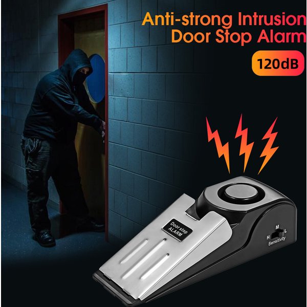 FUERS Drahtloses Türstopper-Alarmsystem, 120 dB laut, Heimsicherheit, Diebstahlsicherung, Türblocksystem, tragbarer Türstopper, Preasure-Alarm