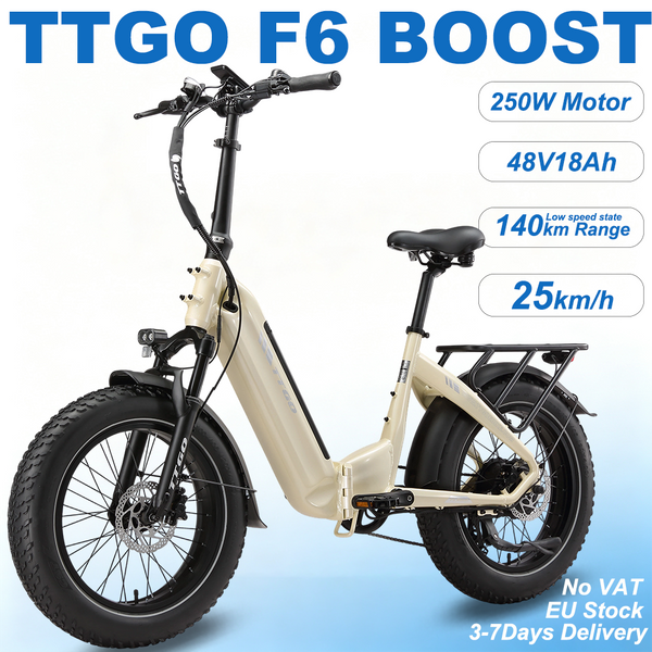 TTGO F6 Boost E-Bike,Klappbares 20" Breitreifen E-Bike,48V 18Ah Abnehmbarer Akku,250W Hintermotor,70Nm Drehmomentsensor,7-Gang,Hydraulische Scheibenbremsen,150km Tretreichweite,LCD Display,E-Bike