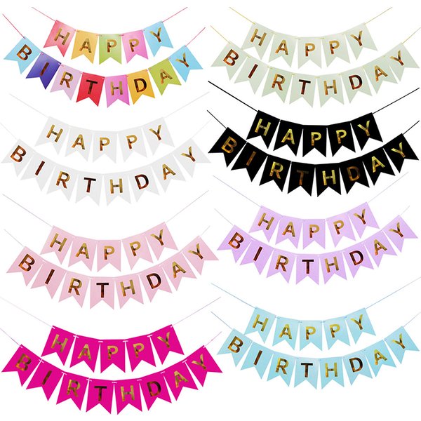 Happy Birthday Streamers Hot Stamping Dovetail Pull Flag Living Room Garden Mall Cafe Children Birthday Party Decoration Banners
