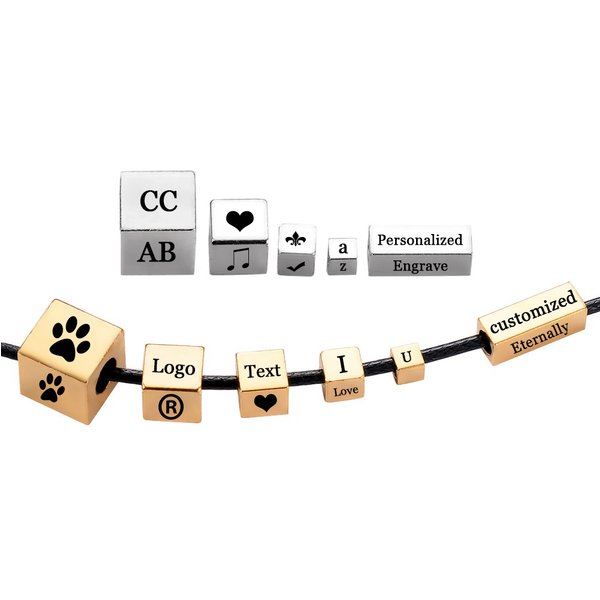 10 Stück personalisierte Perlen mit individuellem Logo, ID-Namen, quadratisch, rechteckig, Edelstahl-Abstandshalter für selbstgemachten Armband-Schmuck