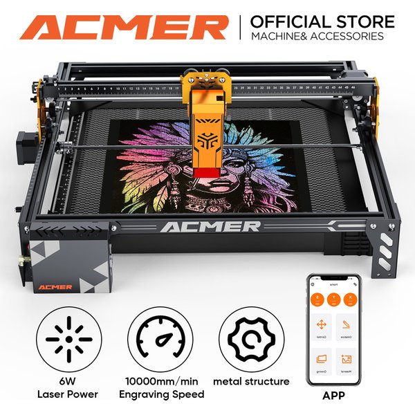 ACMER P1 S PRO 6/10/20/36/48W Lasergravurmaschine mit APP WIFI Offline-Steuerung Blaue Diode CNC-Holzbearbeitungswerkzeug Laserschneidgerät