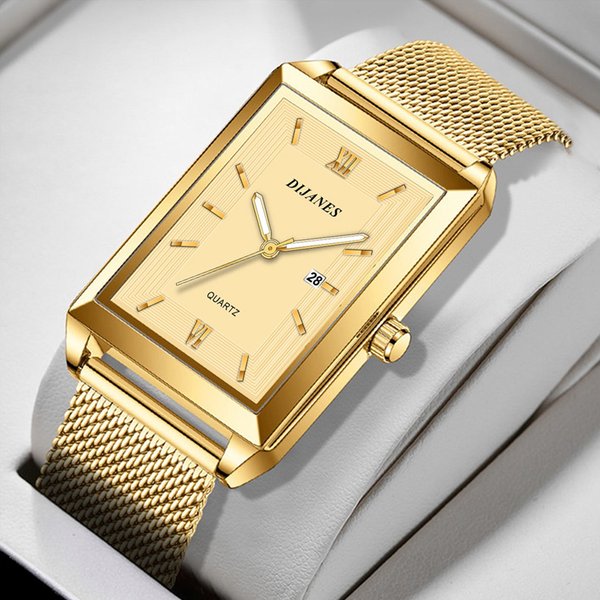 Herrenuhr mit Kalender, Datum, Sport und Freizeit, Lederuhr, 2023, Luxus-Business, goldenes Edelstahl-Mesh-Band, Quarz-Herrenuhren