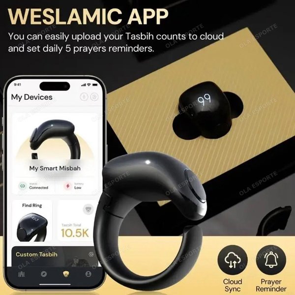 Qibla Smart Tasbih Fingerzähler für Muslime, Zikr-Ring, Digitaler Tasbeeh, 5 Gebetszeiten-Vibrationsalarm, Wasserdicht, Salam R11C