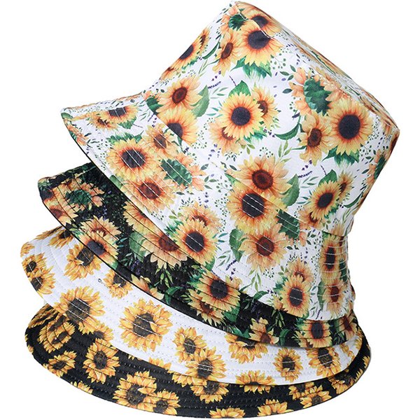 Fashion Women Sunflower Print Cotton Bucket Hats Spring Summer Girl Lady Outdoor Panama Fisherman Cap Hat For Women DropShipping