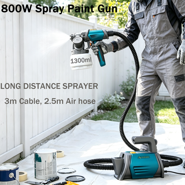 Farbspritzgerät HVLP 800W Elektrische Farbspritzpistole 1300ML Abnehmbarer Behälter Mit 4 Düsen 3 Spritzmustern Für Zäune, Hauswände, Möbel, Schränke, Gartenhäuser, DIY Heimmalerei