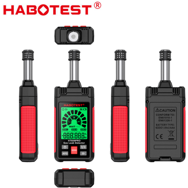 HABOTEST Gasleck-Detektor Brennbarer Gasdetektor Methan-Propan-Lecktester Temperatur-Feuchtigkeitsmesser mit Tonalarm HT609PRO