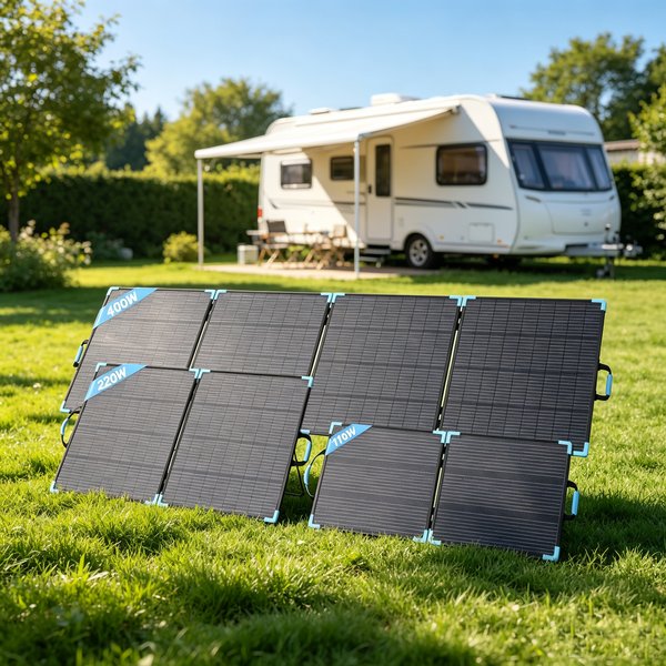 E-POWO Bifaziales Faltbares Solarpanel 110W/220W/400W Solarladegerät mit 23,4% Energieumwandlungsrate für Auto, Boot, Wohnwagen, Camping