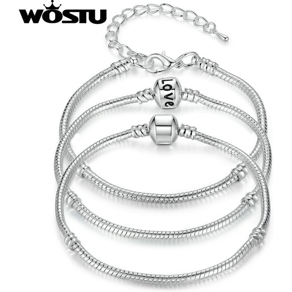 WOSTU offre spéciale amour chaîne Bracelets ajustement Original bricolage perles breloque Bracelet alliage bijoux cadeau pour hommes femmes 16-21 cm réglable