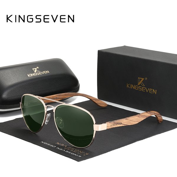 Livraison depuis l'espagne KINGSEVEN lunettes de soleil en bois faites à la main lunettes polarisées pour hommes Protection UV400 lunettes miroir branches en bois Oculos
