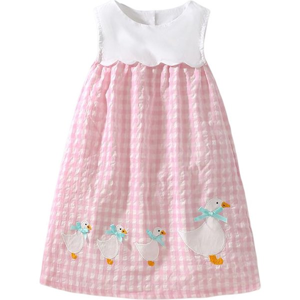 Little maven-Robes brodées pour filles, vêtements pour tout-petits, vêtements pour enfants, rose fibre, animal, canard, été
