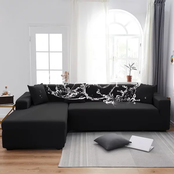 Juste de Protection Imperméable pour Canapé et Fauteuil 1/2/3/4 Places, Couleur Unie, Noire