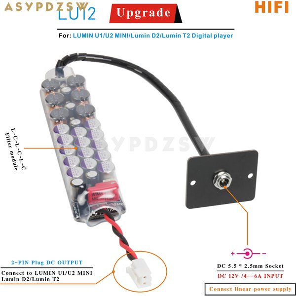 ASYPDZSW LU12 – ulepszony moduł filtrujący zasilacza liniowego DC 12 V, przeznaczony do odtwarzaczy cyfrowych LUMIN U1/U2 MINI/Lumin D2/Lumin T2.