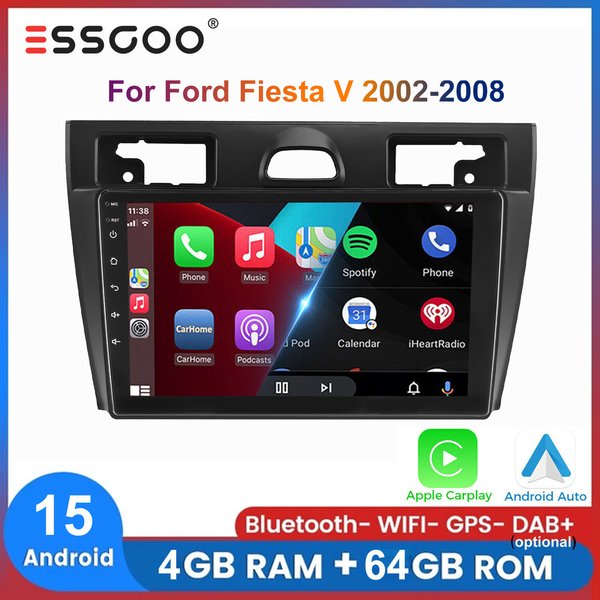 ESSGOO 9" Wireless Carplay Autoradio Android 15 für Ford Fiesta MK5 2002-2008, 4+64GB GPS Navigation FM RDS Wifi SWC Multimedia
