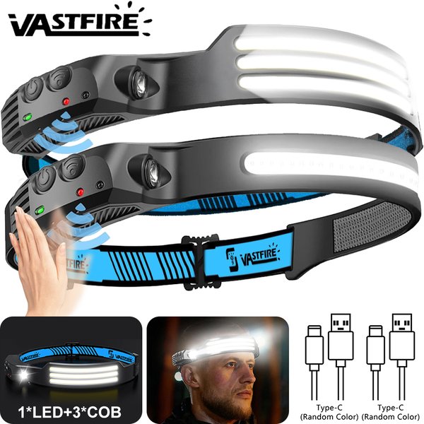 Lampe frontale à Induction COB + lampe de poche LED, batterie intégrée, Rechargeable par USB, étanche, lanterne de travail pour Camping, pêche