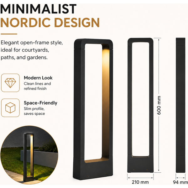 Blossom 7W LED-Pollerleuchte für den Außenbereich, 60 cm Höhe, IP65 wasserdicht, Aluminiumlegierung, Gartenweg-Bodenlampe, 3000K warmweiß, anthrazitfarbener Lack, Energieklasse G für Hof-, Rasen- und