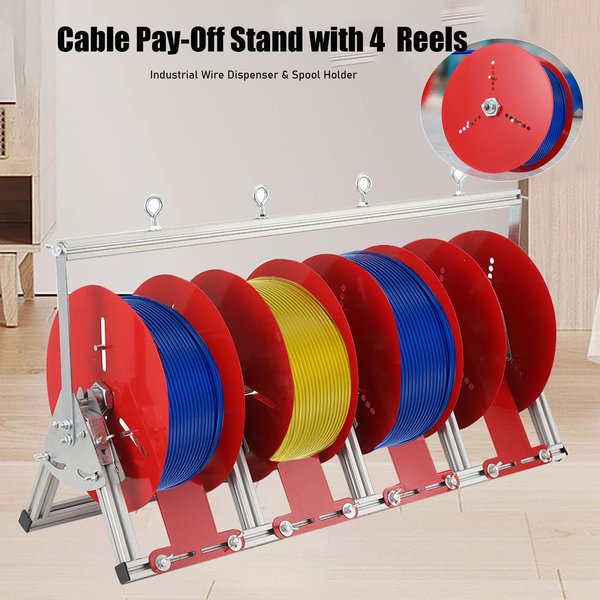 Kabelabwickelständer für Elektriker – BV-Kabelabwickelregal für 4 Rollen – Kabelabwickelrahmen – Kabelabwickelhilfe – Kabelzuführungs-Organizer
