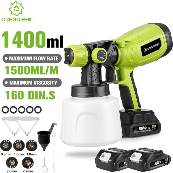 ONEGREEN Kabellose 1400ML Elektrische Spritzpistole 850W Kabelloser Möbel- und Bodendrucksprüher Haushalts-Elektrowerkzeug für Makita 18V Akku