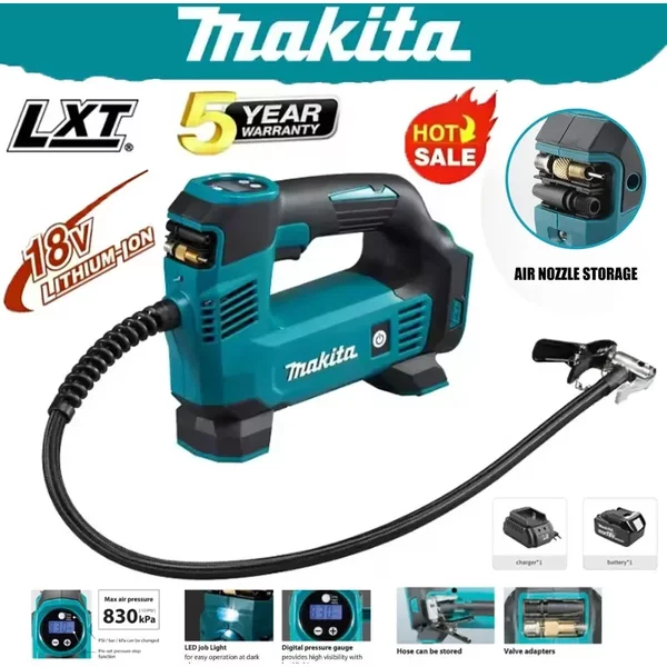 Pompe à air portable Makita 18V, batterie lithium-ion, gonfleur sans fil pour pneus de voiture, pompe électrique pour moto