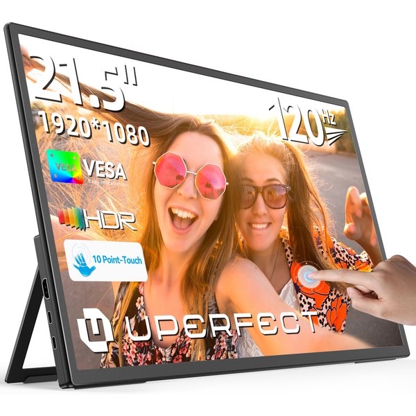 UPERFECT 21 Zoll Touch tragbarer Monitor 120HZ großes Gaming-Display mit FHD 1080P FreeSync HDMI Typ C Ultra-schlanker externer Bildschirm für Laptop Mac PC Oberfläche PS5 Xbox mit VESA